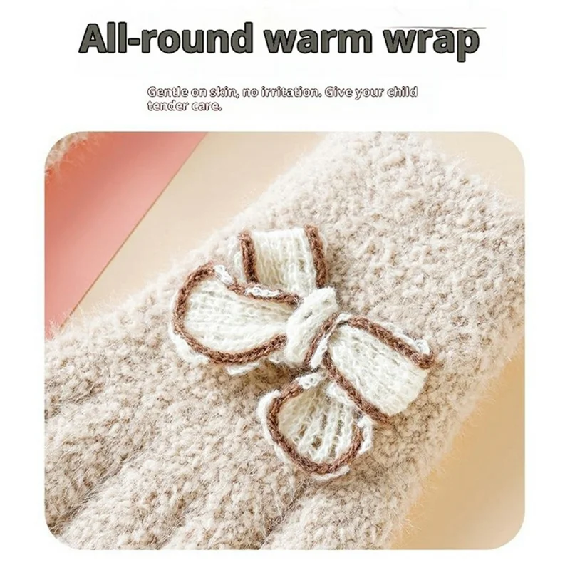 C5577 For Children Winter Gloves with Decorative Bowknot Windproof Thick Full Finger Mittens - Coffee