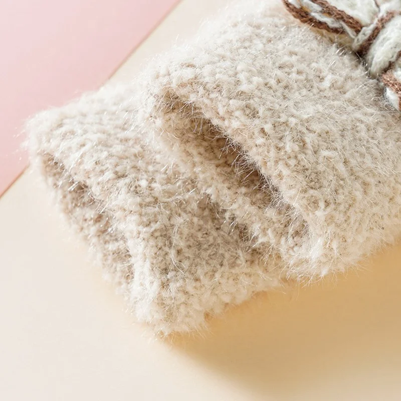 C5577 For Children Winter Gloves with Decorative Bowknot Windproof Thick Full Finger Mittens - Coffee