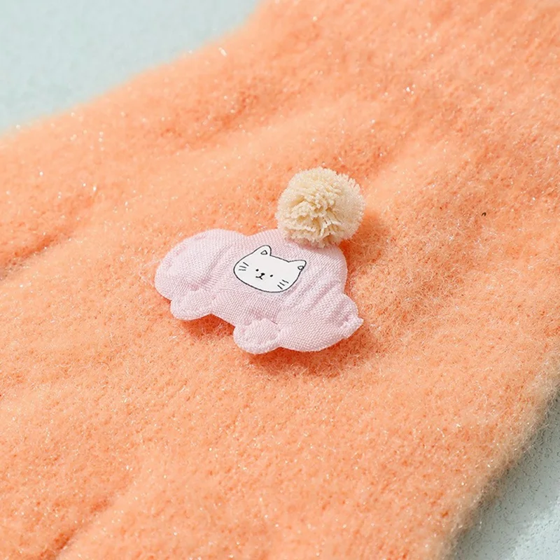 1 Pair Winter Gloves for Kids 6-10 Years Old Cartoon Design Warm Thick Full Finger Mittens - Orange