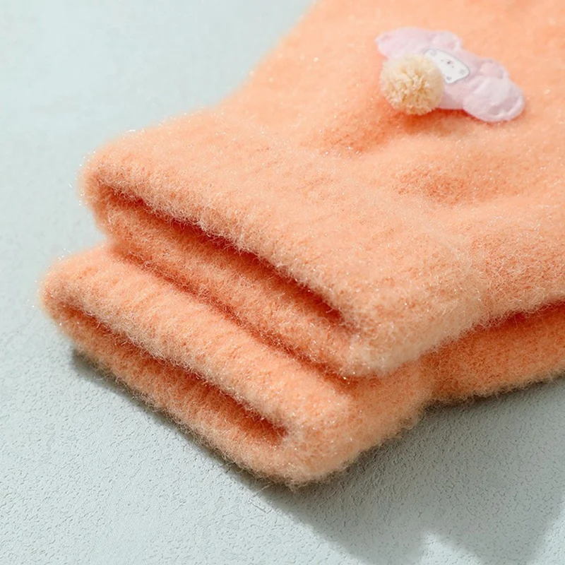 1 Pair Winter Gloves for Kids 6-10 Years Old Cartoon Design Warm Thick Full Finger Mittens - Orange