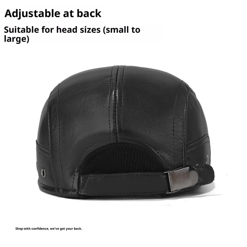 2025d140 Vintervarm Kunstnerbaret Hat med Bred Skygge og Skrå Klap i PU-læder - Sort