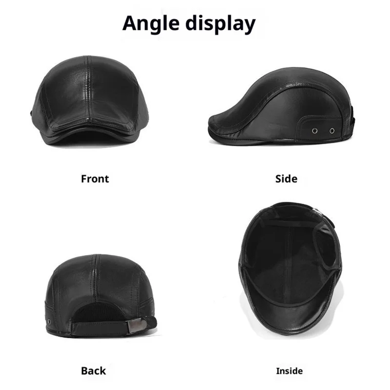 2025d140 Vintervarm Kunstnerbaret Hat med Bred Skygge og Skrå Klap i PU-læder - Sort