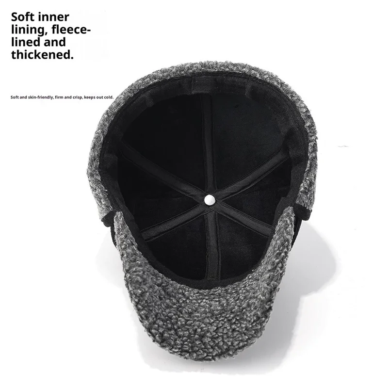 2025d133 Zimowy baseball z płaszczu zamszowego dla osób średniego i starszego wieku z termiczną podściółką z polaru i składanymi klapami na uszy - Szary