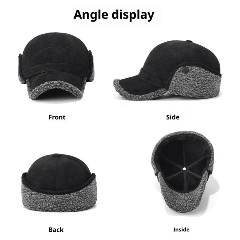2025d133 Zimowy baseball z płaszczu zamszowego dla osób średniego i starszego wieku z termiczną podściółką z polaru i składanymi klapami na uszy - Szary