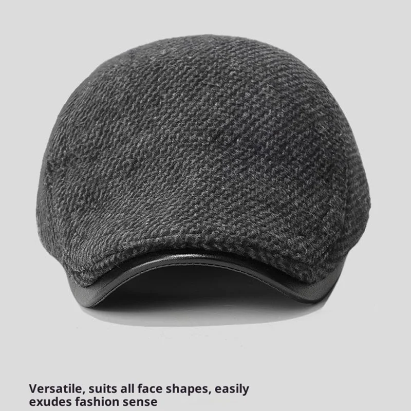 2025d123 Chapéu de Pico de Aba Larga de Lã com Orelhas Dobráveis Boina de Artista Chapéu Térmico de Motorista - Preto