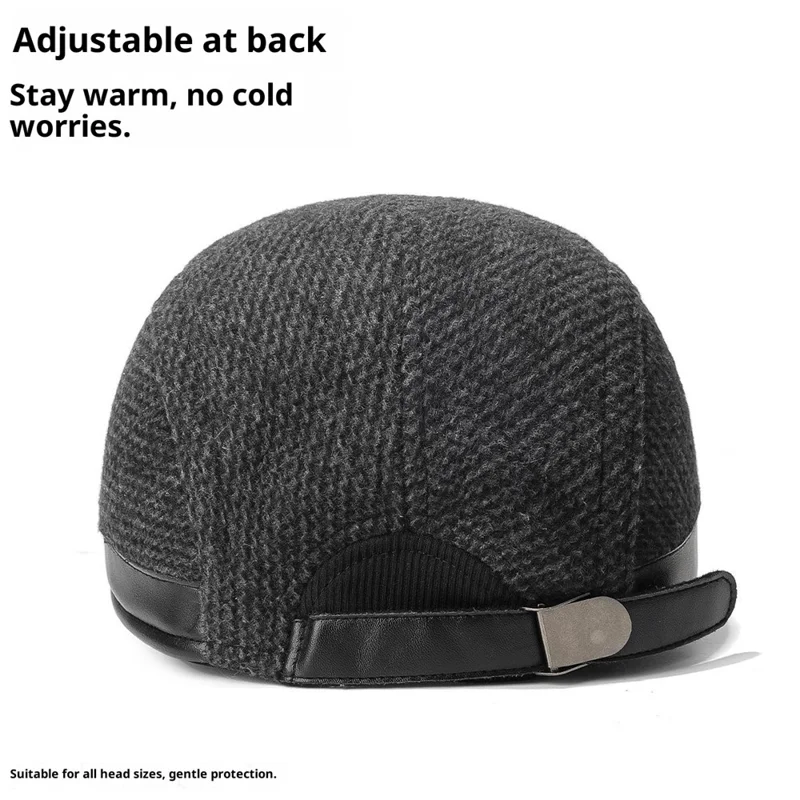 2025d123 Chapéu de Pico de Aba Larga de Lã com Orelhas Dobráveis Boina de Artista Chapéu Térmico de Motorista - Preto