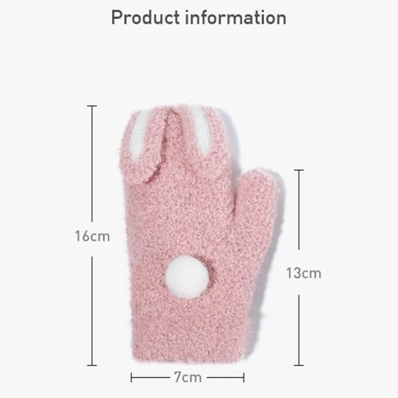 DRST26 Winter Gloves for Children 2-6 Years Old Thick Fleece Lined Cute Rabbit Ears and Tail Mittens with Neck Strap - Deep Pink