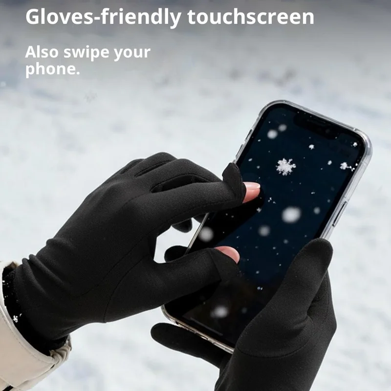 Guanti antivento DB76 per sci invernale, ciclismo, dita pieghevoli, touch screen, antiscivolo, dita intere - Nero S