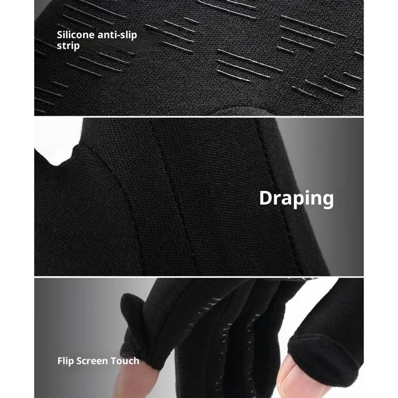 Guanti antivento DB76 per sci invernale, ciclismo, dita pieghevoli, touch screen, antiscivolo, dita intere - Nero S