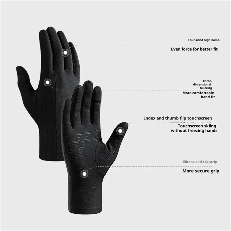 Guanti antivento DB76 per sci invernale, ciclismo, dita pieghevoli, touch screen, antiscivolo, dita intere - Nero S