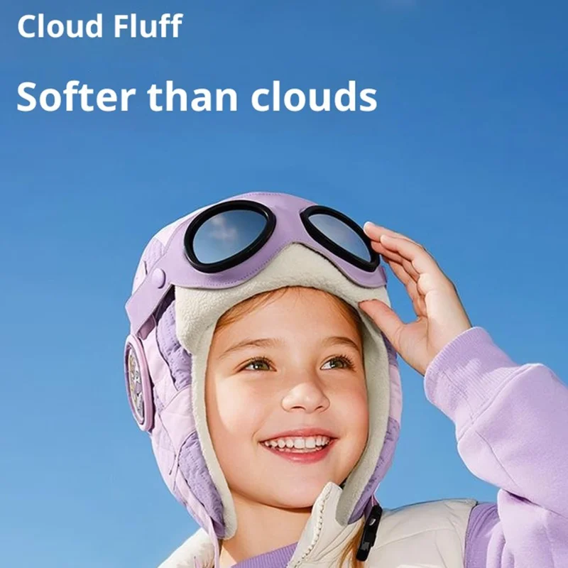 DRMZ33 Pilot Style Kids Winter Hat Windproof Warm Trapper Cap with Removable Goggles - Orange