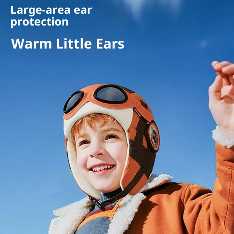 DRMZ33 Pilot Style Kids Winter Hat Windproof Warm Trapper Cap with Removable Goggles - Orange