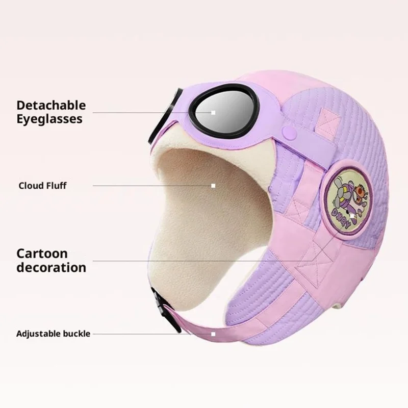DRMZ33 Pilot Style Kids Winter Hat Windproof Warm Trapper Cap with Removable Goggles - Orange