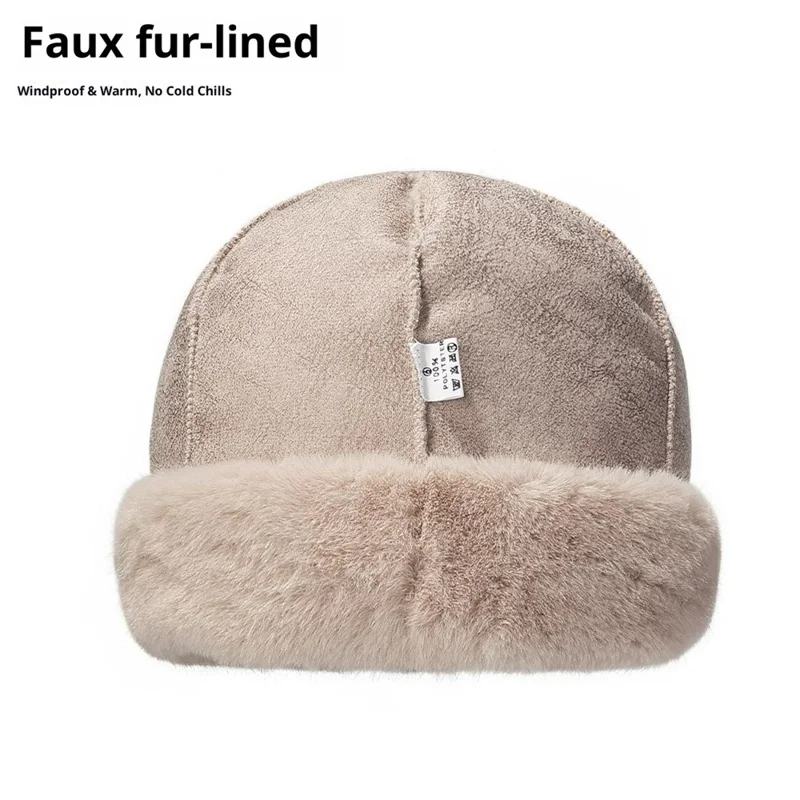 Winter Warm Faux Mink Fur Mongolian Hut 3D Bär Ohren Einfarbig Windundurchlässig Mütze für Frauen - Khaki