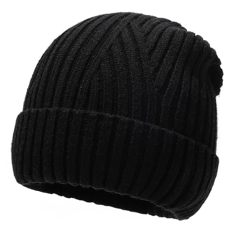Gorro de Lana con Botón y Protección para los Oídos, Gorro de Punto para el Invierno - Negro