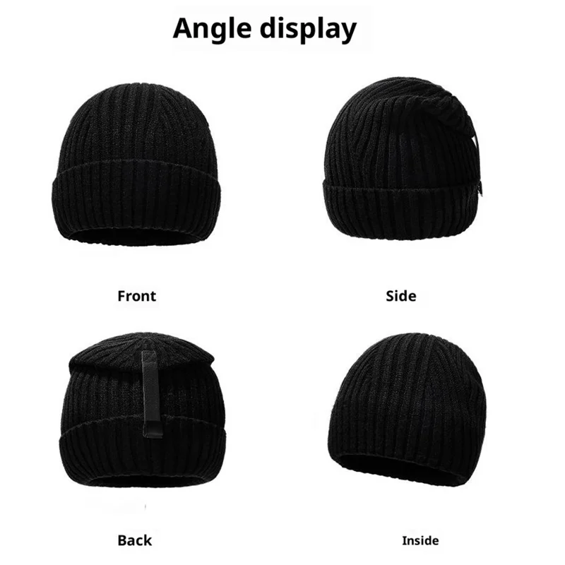 Gorro de Lana con Botón y Protección para los Oídos, Gorro de Punto para el Invierno - Negro