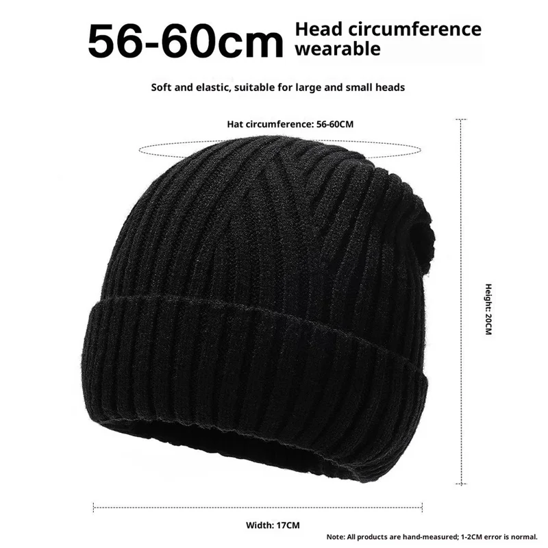 Gorro de Lana con Botón y Protección para los Oídos, Gorro de Punto para el Invierno - Negro