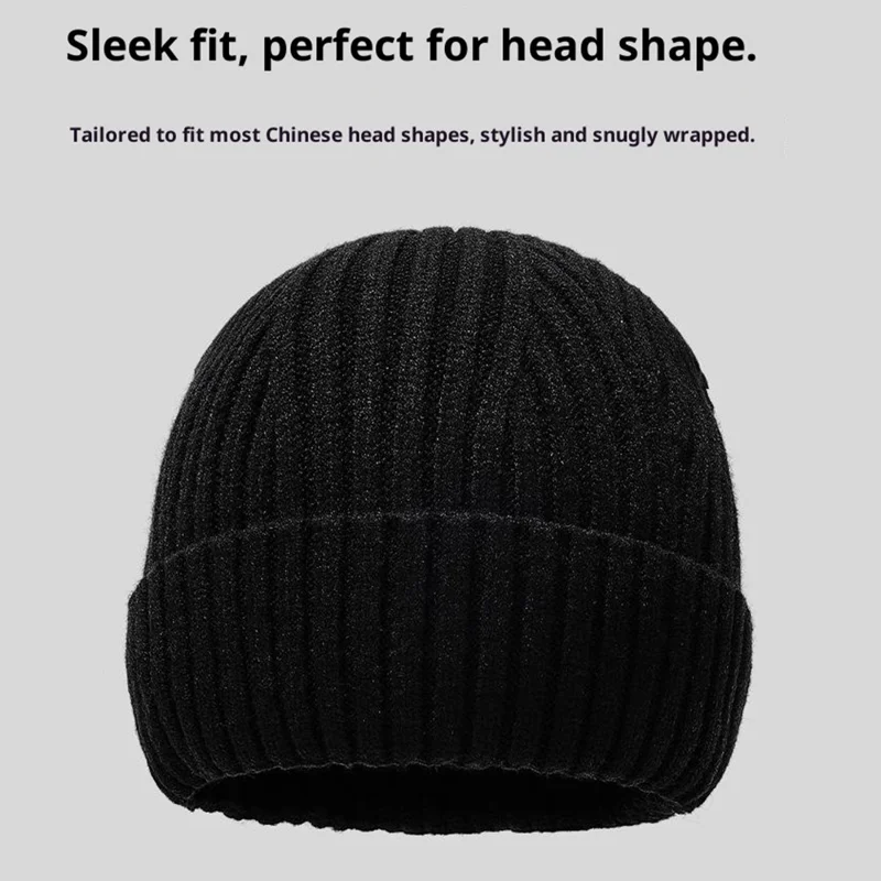 Gorro de Lana con Botón y Protección para los Oídos, Gorro de Punto para el Invierno - Negro