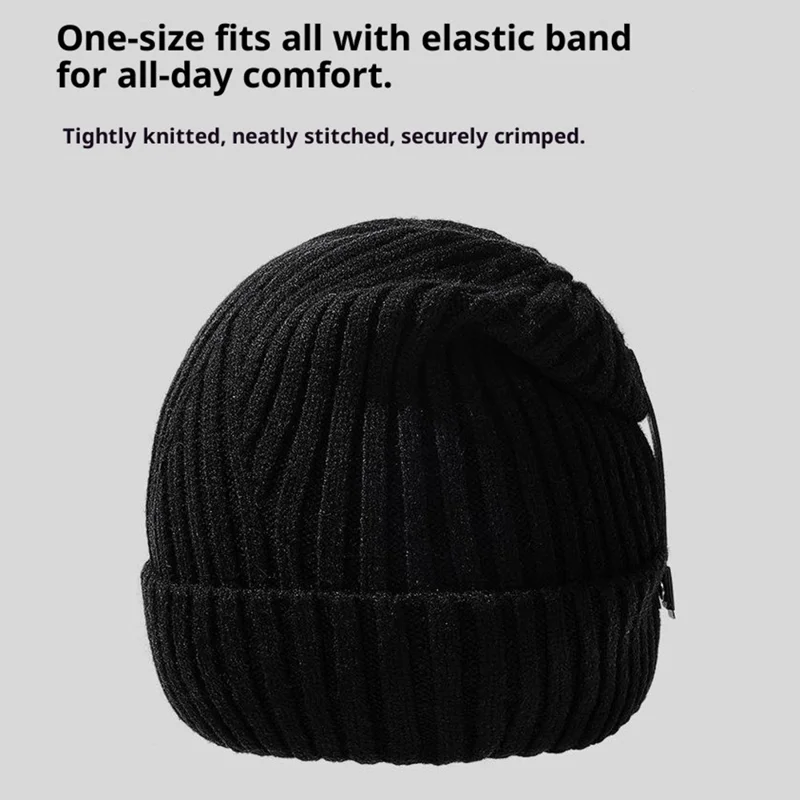 Gorro de Lana con Botón y Protección para los Oídos, Gorro de Punto para el Invierno - Negro