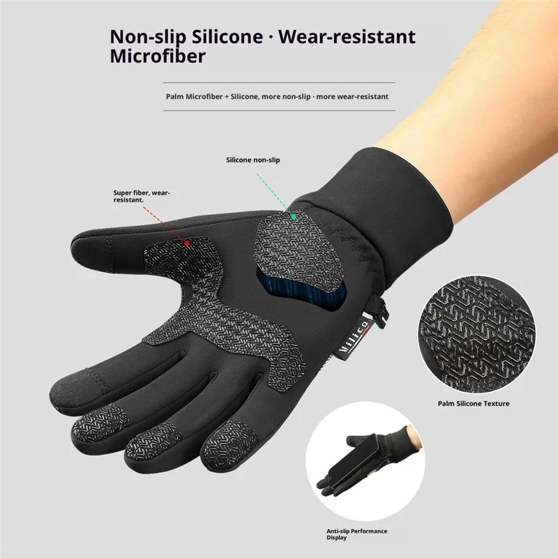 VILICO A0003 1 Par de Luvas Térmicas de Inverno para Esportes ao Ar Livre Luvas de Ciclismo Suporte para Tela de Toque Anti Deslizante à Prova d'água - P / Preto