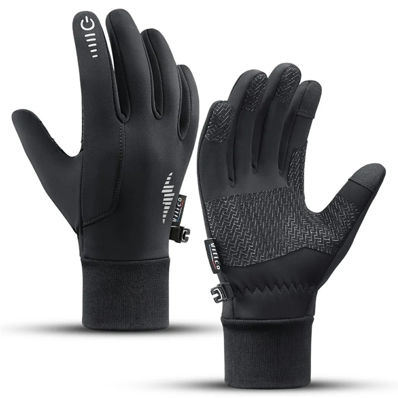 VILICO A0107 1 пара зимних перчаток с флисовой подкладкой, теплые, с сенсорным экраном, для использования на открытом воздухе, велоспорта, водонепроницаемые, с противоскользящим покрытием, с отражающими элементами - S / Черный