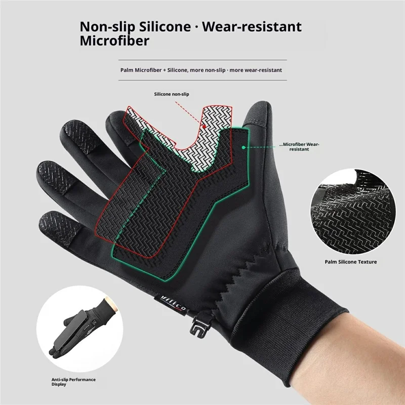 VILICO A0107 1 пара зимних перчаток с флисовой подкладкой, теплые, с сенсорным экраном, для использования на открытом воздухе, велоспорта, водонепроницаемые, с противоскользящим покрытием, с отражающими элементами - S / Черный