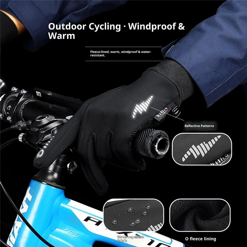 VILICO A0107 1 пара зимних перчаток с флисовой подкладкой, теплые, с сенсорным экраном, для использования на открытом воздухе, велоспорта, водонепроницаемые, с противоскользящим покрытием, с отражающими элементами - S / Черный