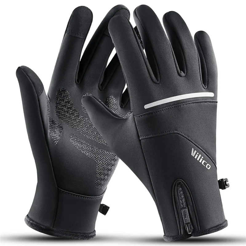 VILICO A0108 1 par fleeceforlineret termiske handsker, touchscreenkompatible isolerede handsker, vandtætte og modstandsdygtige - S / Sort