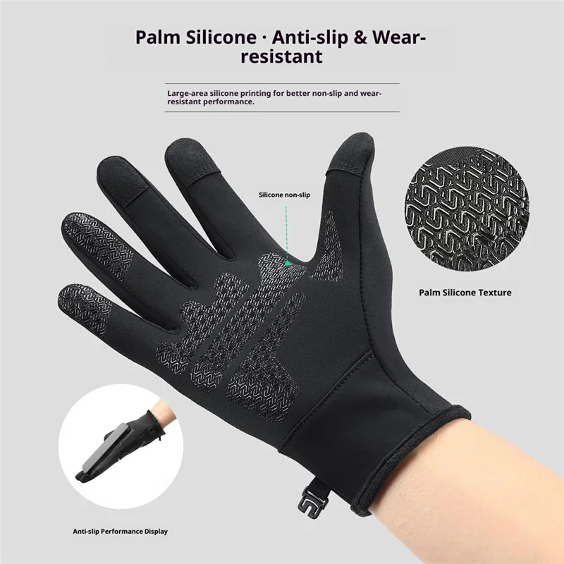 VILICO A0108 1 par fleeceforlineret termiske handsker, touchscreenkompatible isolerede handsker, vandtætte og modstandsdygtige - S / Sort