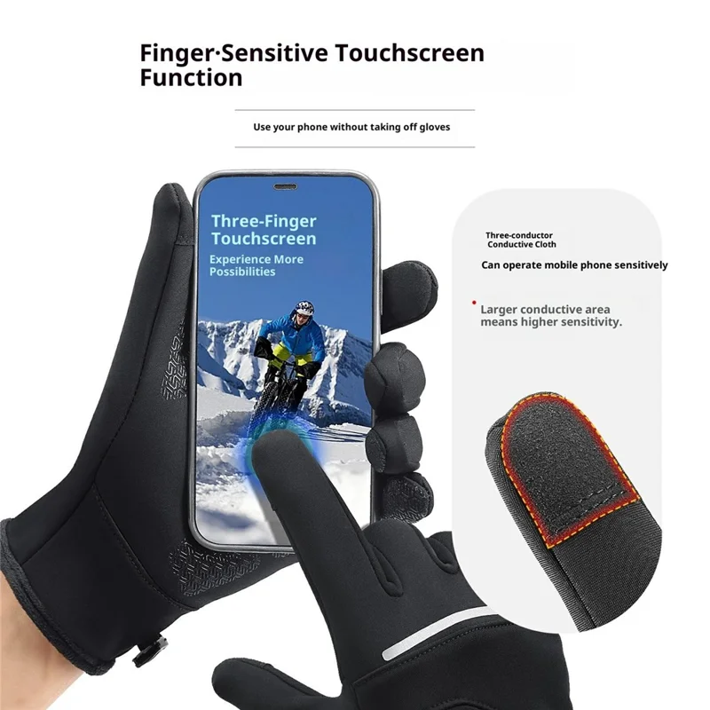 VILICO A0108 1 par fleeceforlineret termiske handsker, touchscreenkompatible isolerede handsker, vandtætte og modstandsdygtige - S / Sort