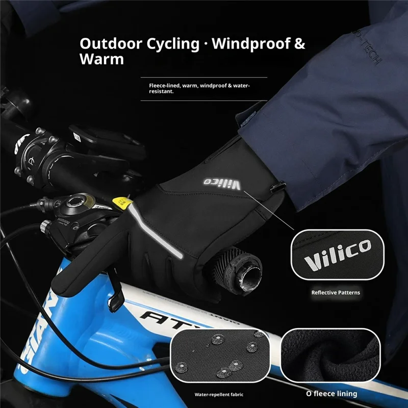 VILICO A0108 1 par fleeceforlineret termiske handsker, touchscreenkompatible isolerede handsker, vandtætte og modstandsdygtige - S / Sort