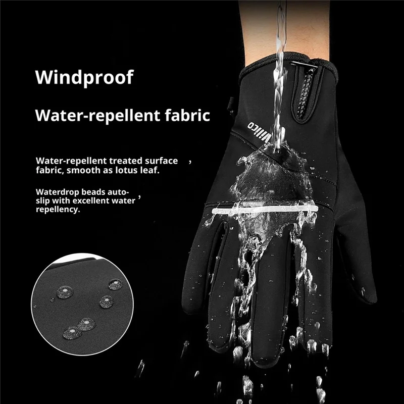 VILICO A0108 1 par fleeceforlineret termiske handsker, touchscreenkompatible isolerede handsker, vandtætte og modstandsdygtige - S / Sort