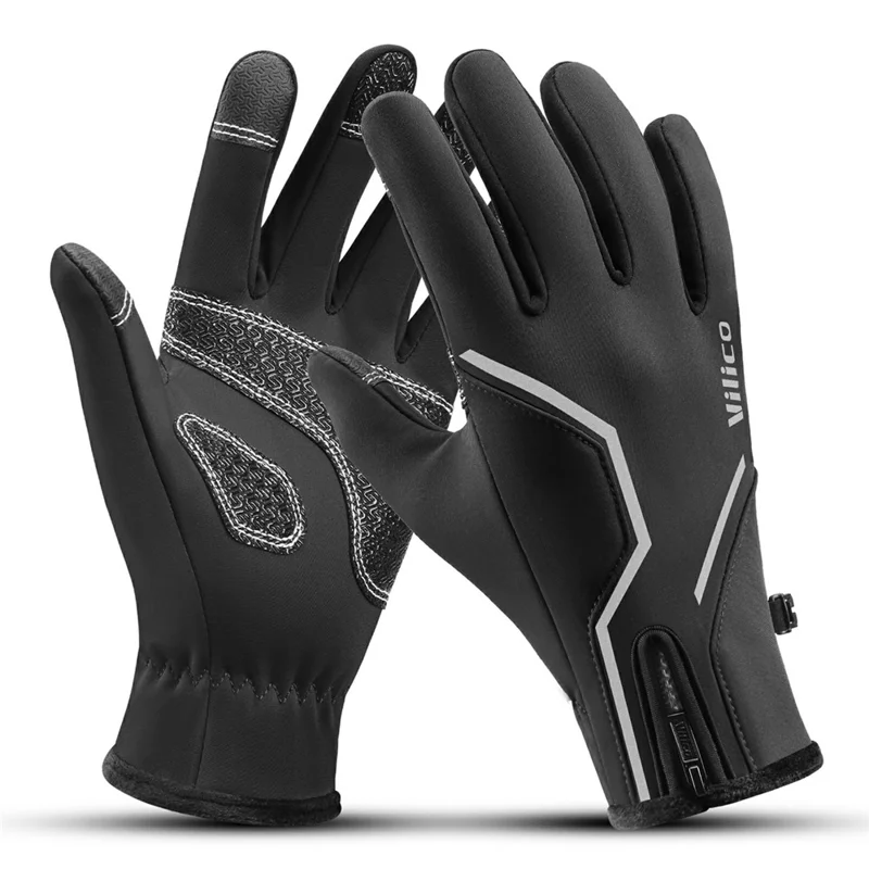 VILICO A0154 1 Paio di Guanti Invernali Caldi per Touch Screen Impermeabili con Riflettenti per Ciclismo all'Aperto Antiscivolo - S / Nero