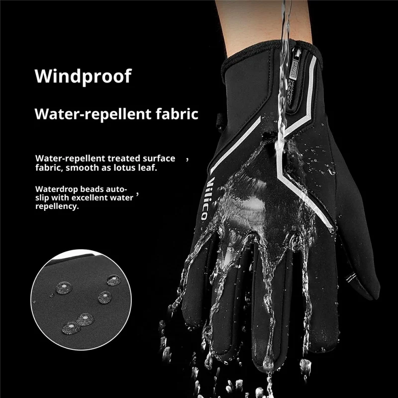 VILICO A0154 1 Paio di Guanti Invernali Caldi per Touch Screen Impermeabili con Riflettenti per Ciclismo all'Aperto Antiscivolo - S / Nero
