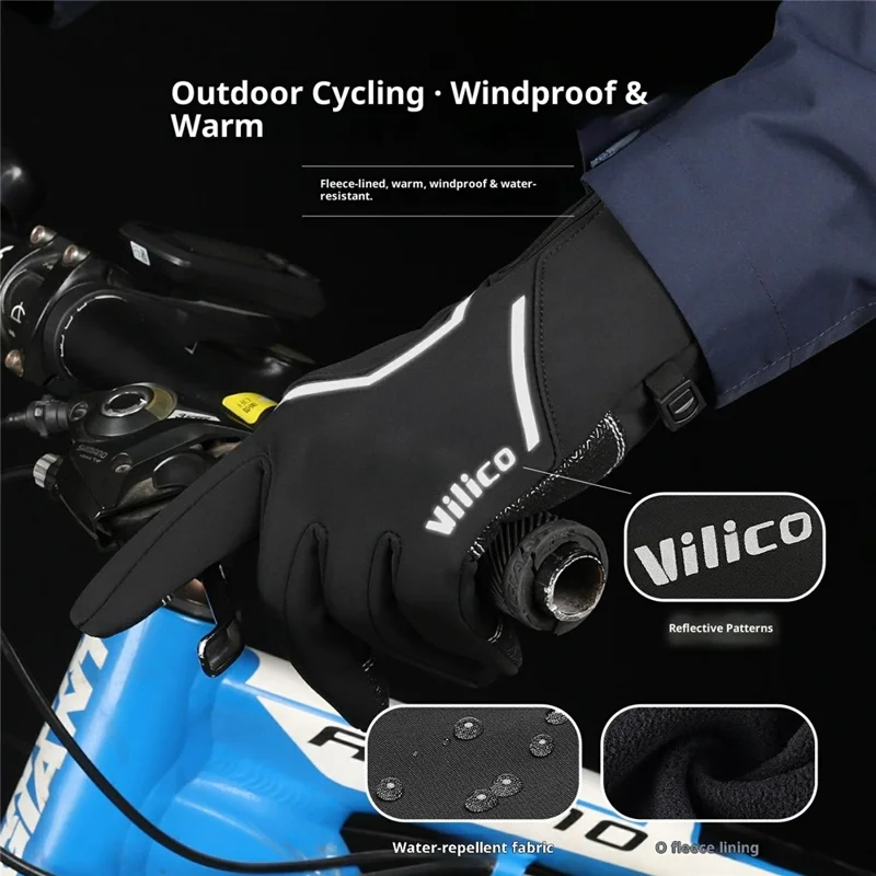VILICO A0154 1 Paio di Guanti Invernali Caldi per Touch Screen Impermeabili con Riflettenti per Ciclismo all'Aperto Antiscivolo - S / Nero