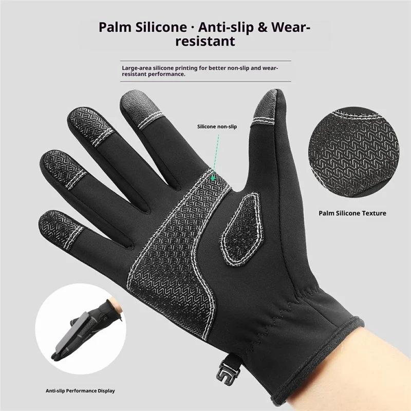 VILICO A0154 1 Paio di Guanti Invernali Caldi per Touch Screen Impermeabili con Riflettenti per Ciclismo all'Aperto Antiscivolo - S / Nero