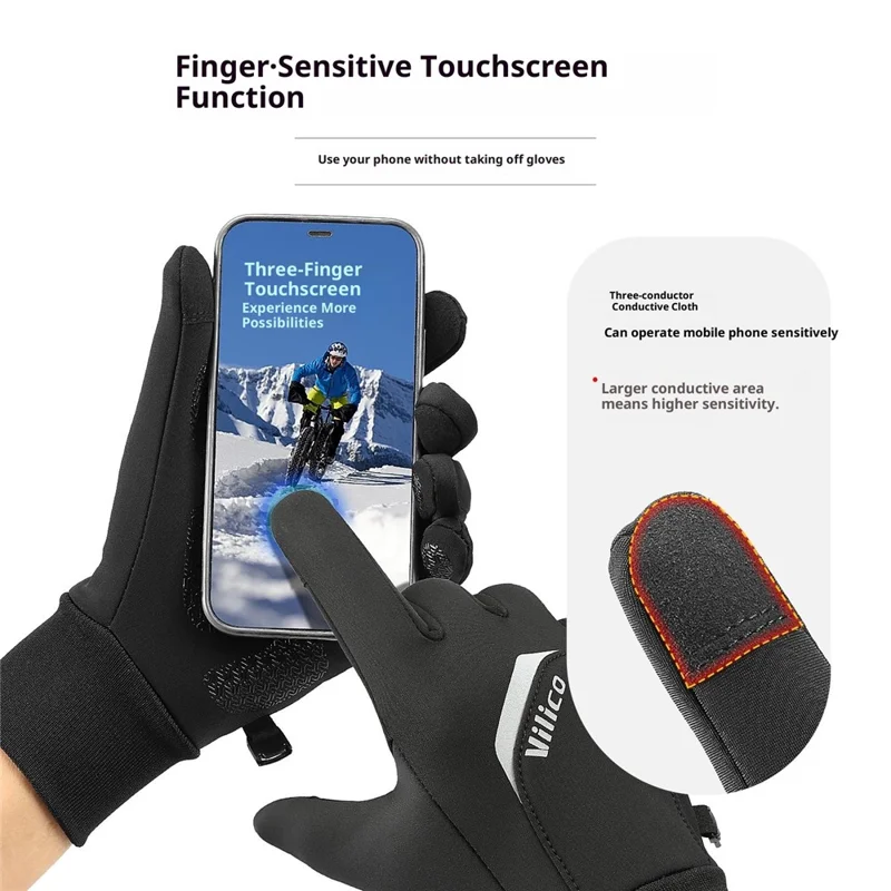 VILICO A0155 1 Para Rękawiczek Zimowych Dotykowych do Jazdy Rowerem na Otwartym Powietrzu, Fleece, Ciepłe, Termoizolacyjne, Wodoodporne – S / Czarny