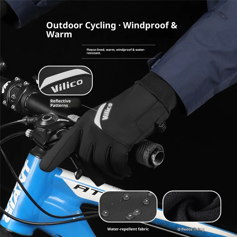 VILICO A0155 1 Para Rękawiczek Zimowych Dotykowych do Jazdy Rowerem na Otwartym Powietrzu, Fleece, Ciepłe, Termoizolacyjne, Wodoodporne – S / Czarny