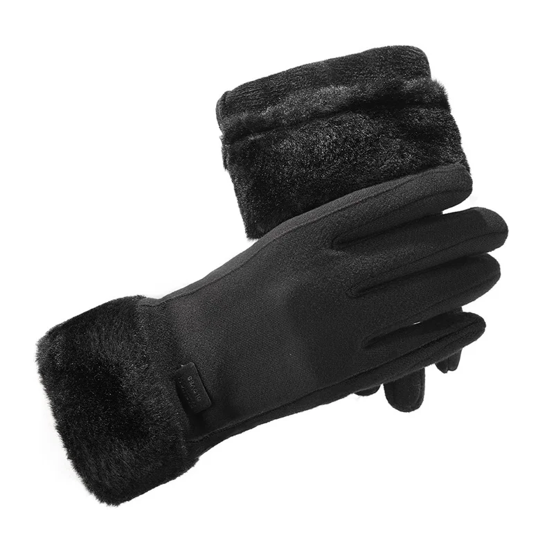 1 Para Rękawiczek Zimowych Przeciwwiatrowych z Fleece, Rękawiczki z Dotykowym Palcem Wskazującym do Jazdy na Rowerze dla Kobiet - Czarne