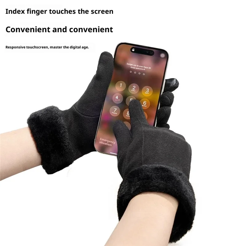 1 Para Rękawiczek Zimowych Przeciwwiatrowych z Fleece, Rękawiczki z Dotykowym Palcem Wskazującym do Jazdy na Rowerze dla Kobiet - Czarne