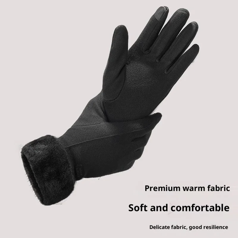 1 Para Rękawiczek Zimowych Przeciwwiatrowych z Fleece, Rękawiczki z Dotykowym Palcem Wskazującym do Jazdy na Rowerze dla Kobiet - Czarne