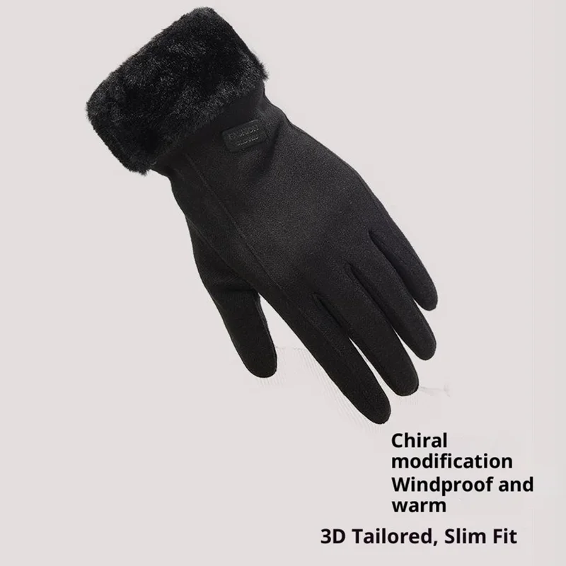 1 Para Rękawiczek Zimowych Przeciwwiatrowych z Fleece, Rękawiczki z Dotykowym Palcem Wskazującym do Jazdy na Rowerze dla Kobiet - Czarne