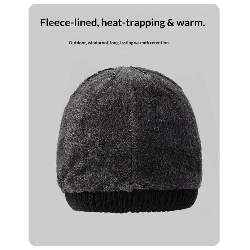 Winter gebreide muts voor buiten koude bescherming oorwarmer ijsmuts met R-logo geborduurd - Zwart