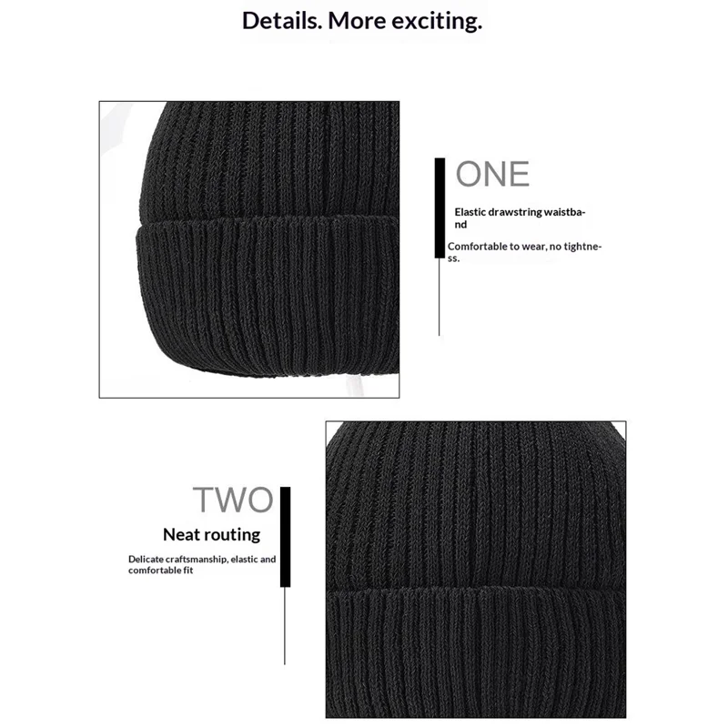 Winter gebreide muts voor buiten koude bescherming oorwarmer ijsmuts met R-logo geborduurd - Zwart