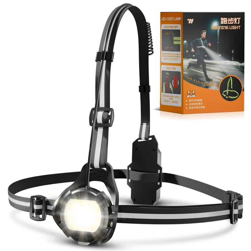 WEST BIKING YP0701499 Éclairage de course et de cyclisme Lumière de poitrine Avertissement 500 Lumens Angle Ajustable - Noir