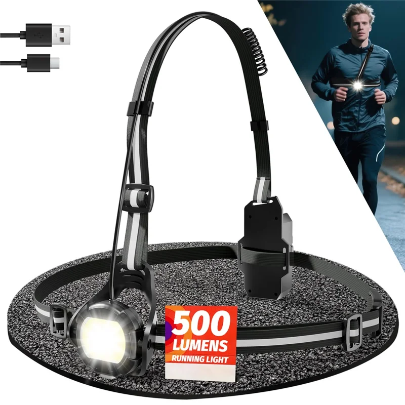 WEST BIKING YP0701499 Éclairage de course et de cyclisme Lumière de poitrine Avertissement 500 Lumens Angle Ajustable - Noir