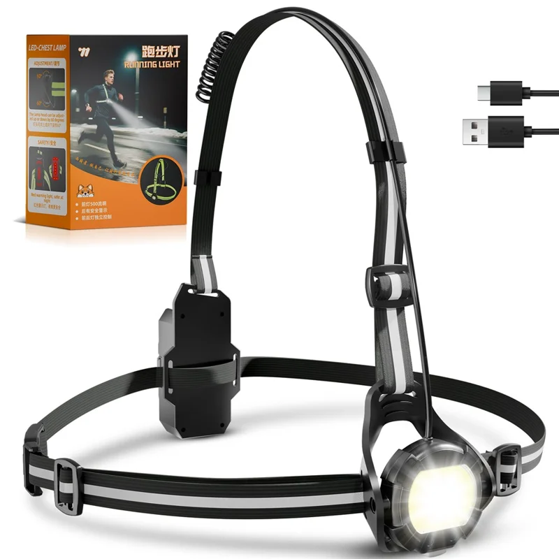 WEST BIKING YP0701499 Éclairage de course et de cyclisme Lumière de poitrine Avertissement 500 Lumens Angle Ajustable - Noir