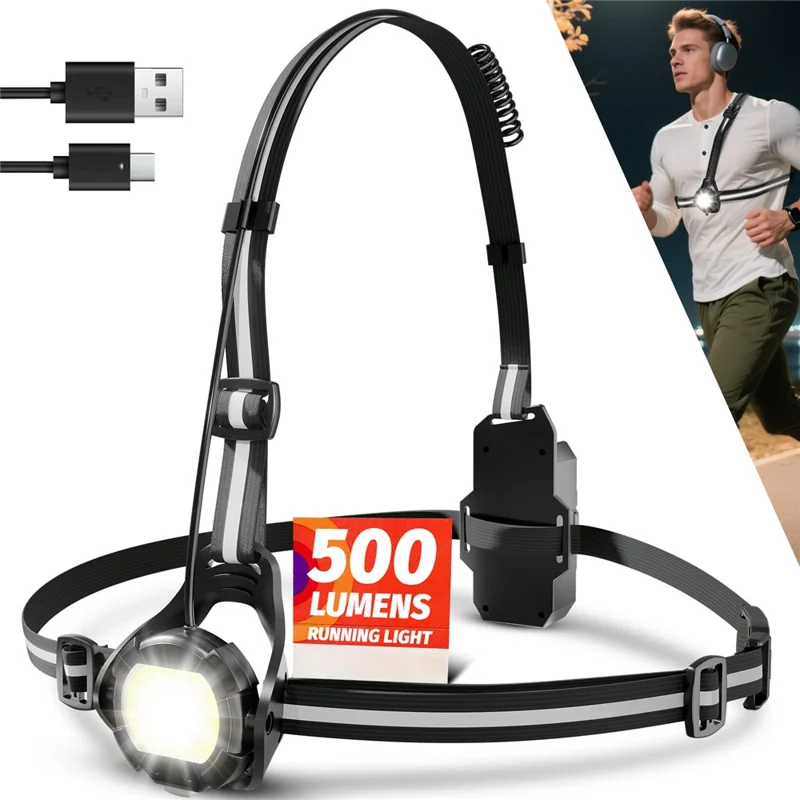 WEST BIKING YP0701499 Éclairage de course et de cyclisme Lumière de poitrine Avertissement 500 Lumens Angle Ajustable - Noir