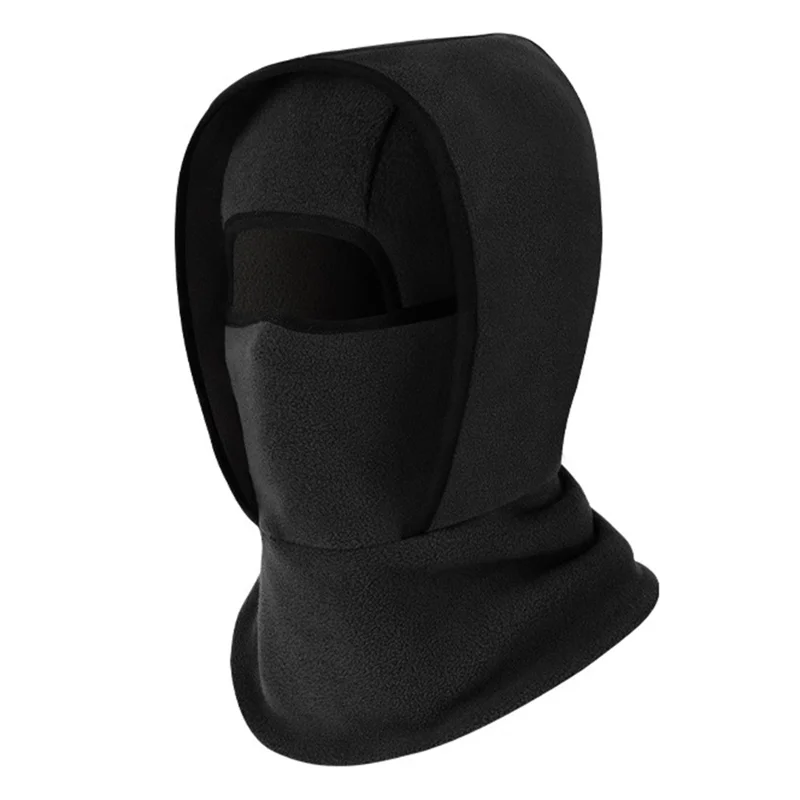 Vinter Dobbeltlaget Fleece Helsigt Halsvarmer til Cykling og Skiløb, Vindtæt Hjelmfor, Termisk Balaclava - Sort