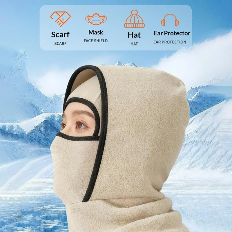Vinter Dobbeltlaget Fleece Helsigt Halsvarmer til Cykling og Skiløb, Vindtæt Hjelmfor, Termisk Balaclava - Sort
